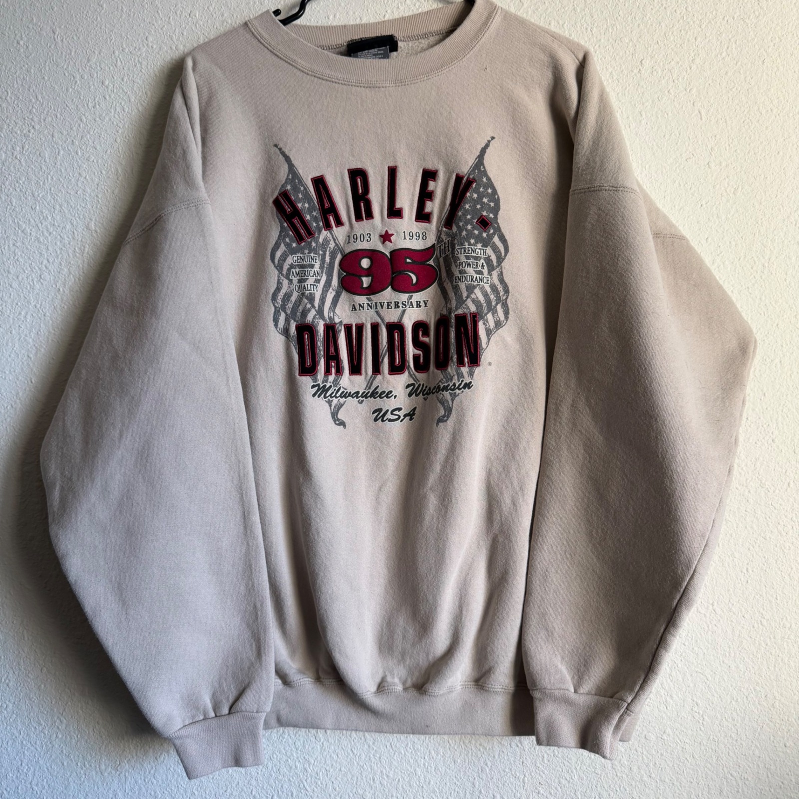 Vintage Harley Davidson 95th Anniversary Sweatshirt 1998 Tan Crewneck Xl